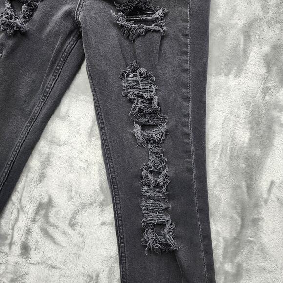 Aeropostale Jeans Womens 6R Faded Black Distressed Ripped Mom High Rise Stretch - Picture 3 of 16